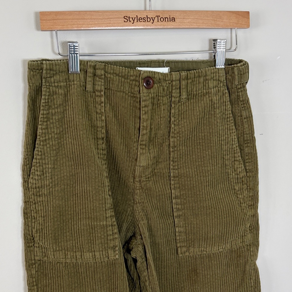 ALEX MILL Neil Cotton Corduroy Straight Leg Pants Olive Green Adjustable Waist 4 - Picture 4 of 15